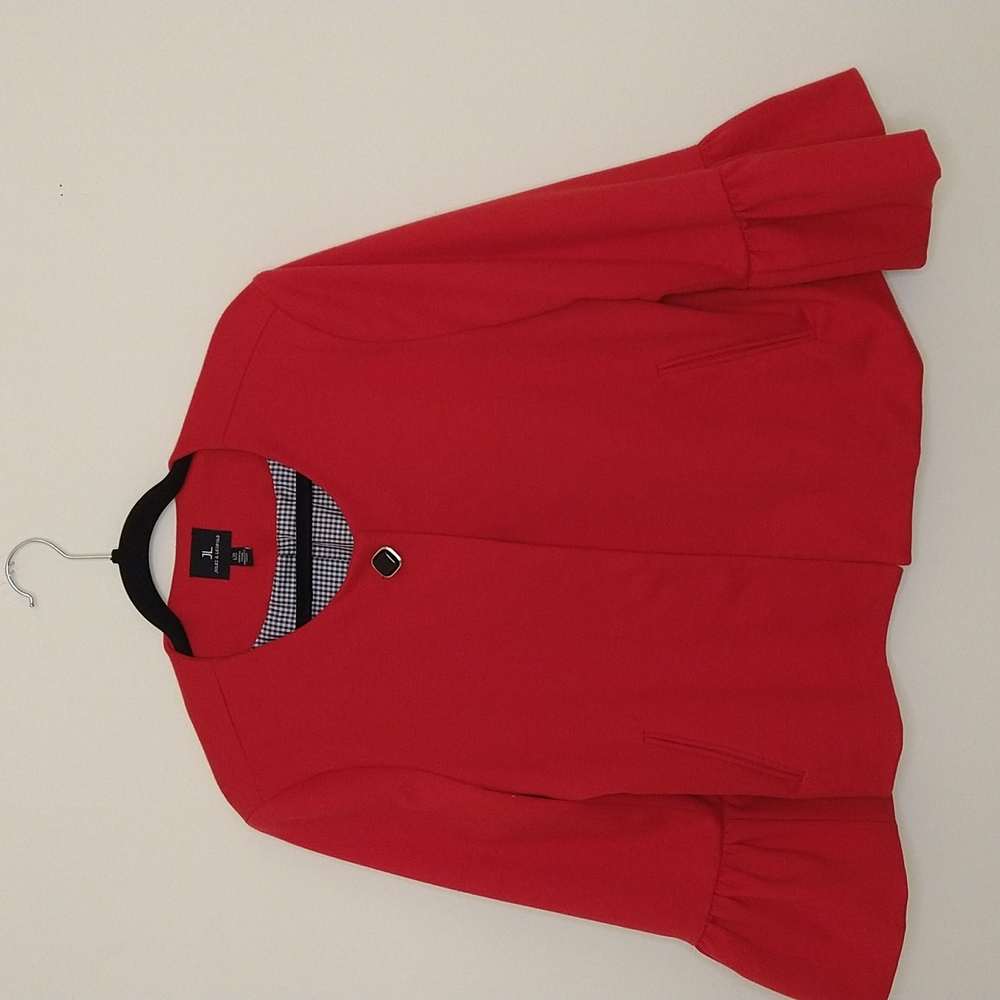 JULES & LEOPOLD Red Blazer Jacket 1 button closure with ruffled wrist LARGE